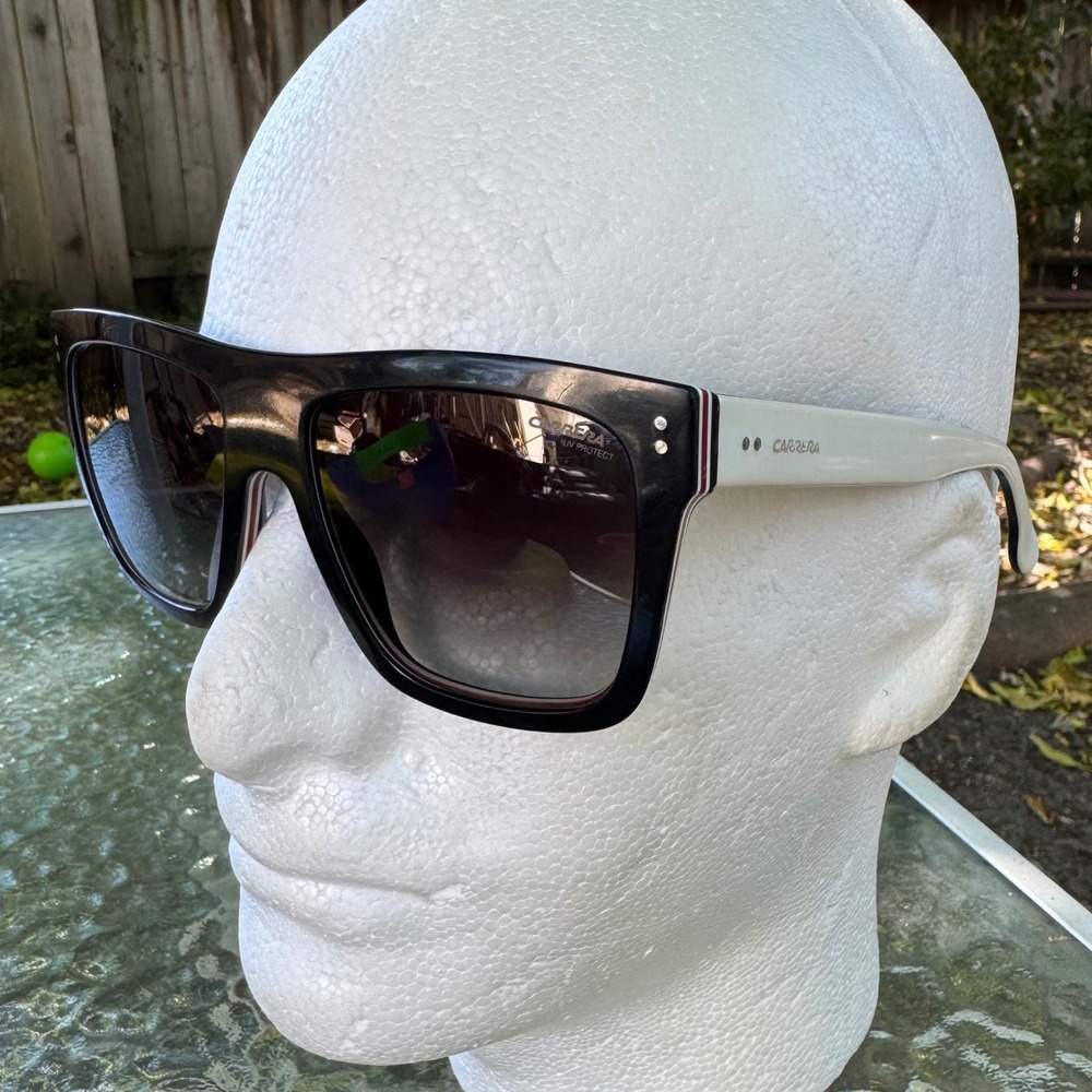 Carrera Black Square Sunglasses Red White Stripe Gradient Lens 55-18-150